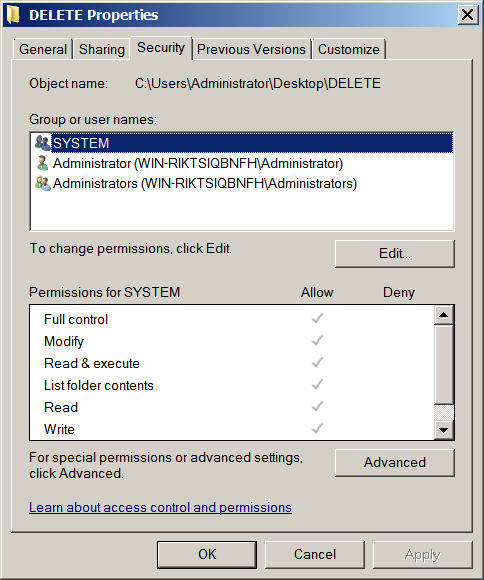 Security Permissions Dialog